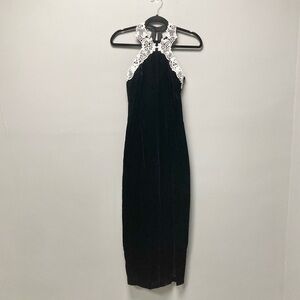VTG Jessica McClintock Gunne Sax Black Velvet Lace Halter‎ Formal Dress Size 5/6